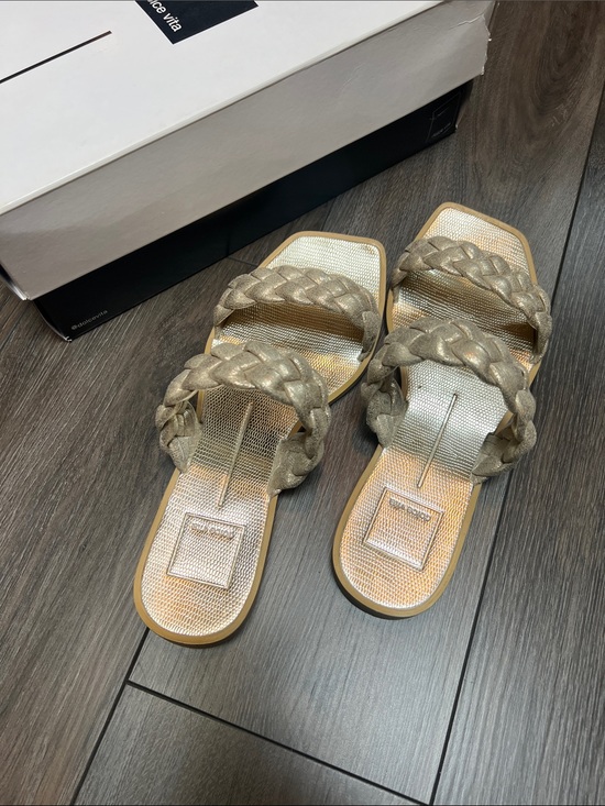 Dolce Vita Shoes - Dolce Vita Double-Braided Leather Strap Metallic Gold Slide Sandals